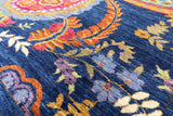 Blue William Morris Hand Knotted Wool Rug - 9' 1" X 11' 7" - Golden Nile