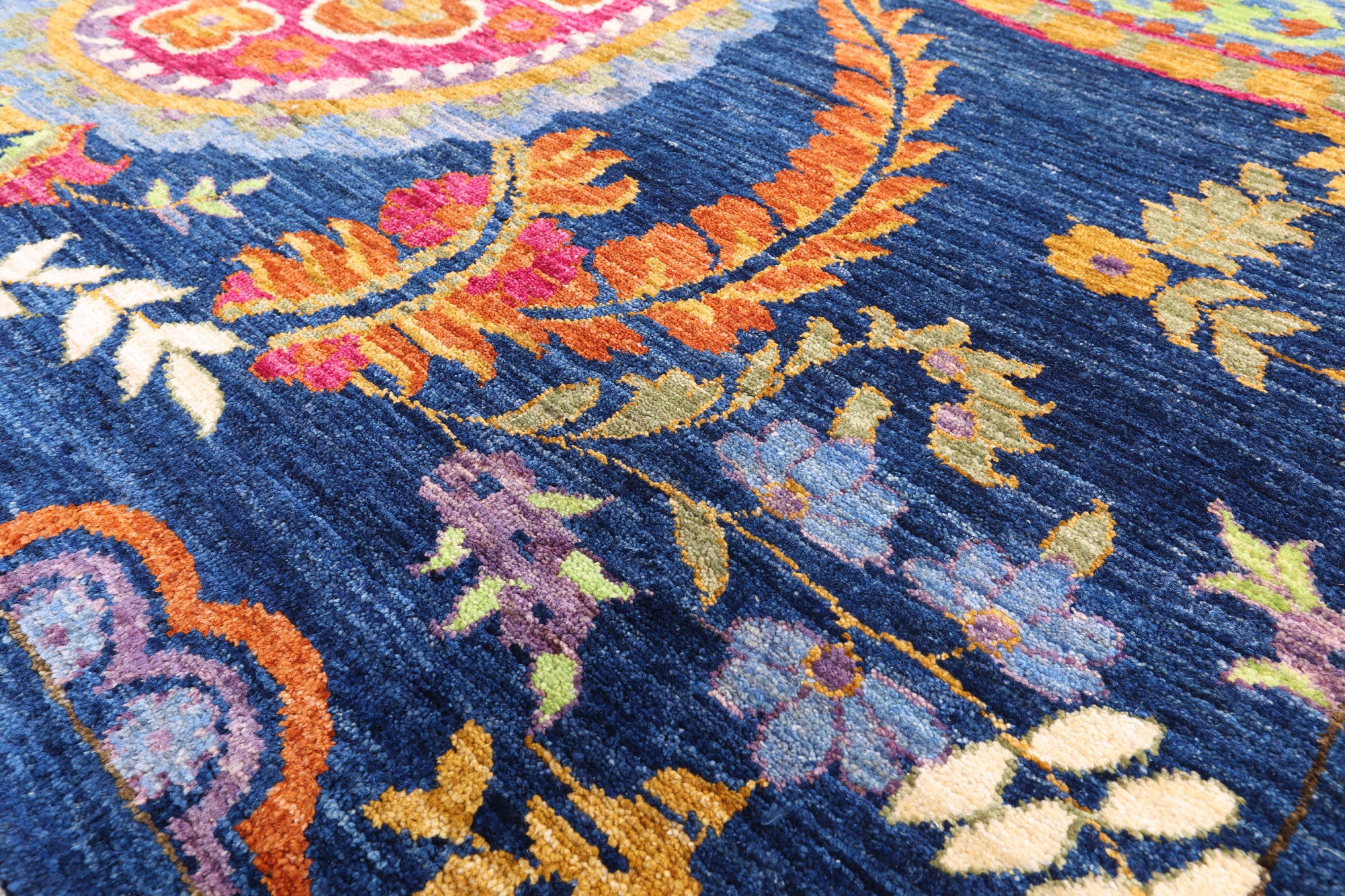 Blue William Morris Hand Knotted Wool Rug - 9' 1" X 11' 7" - Golden Nile