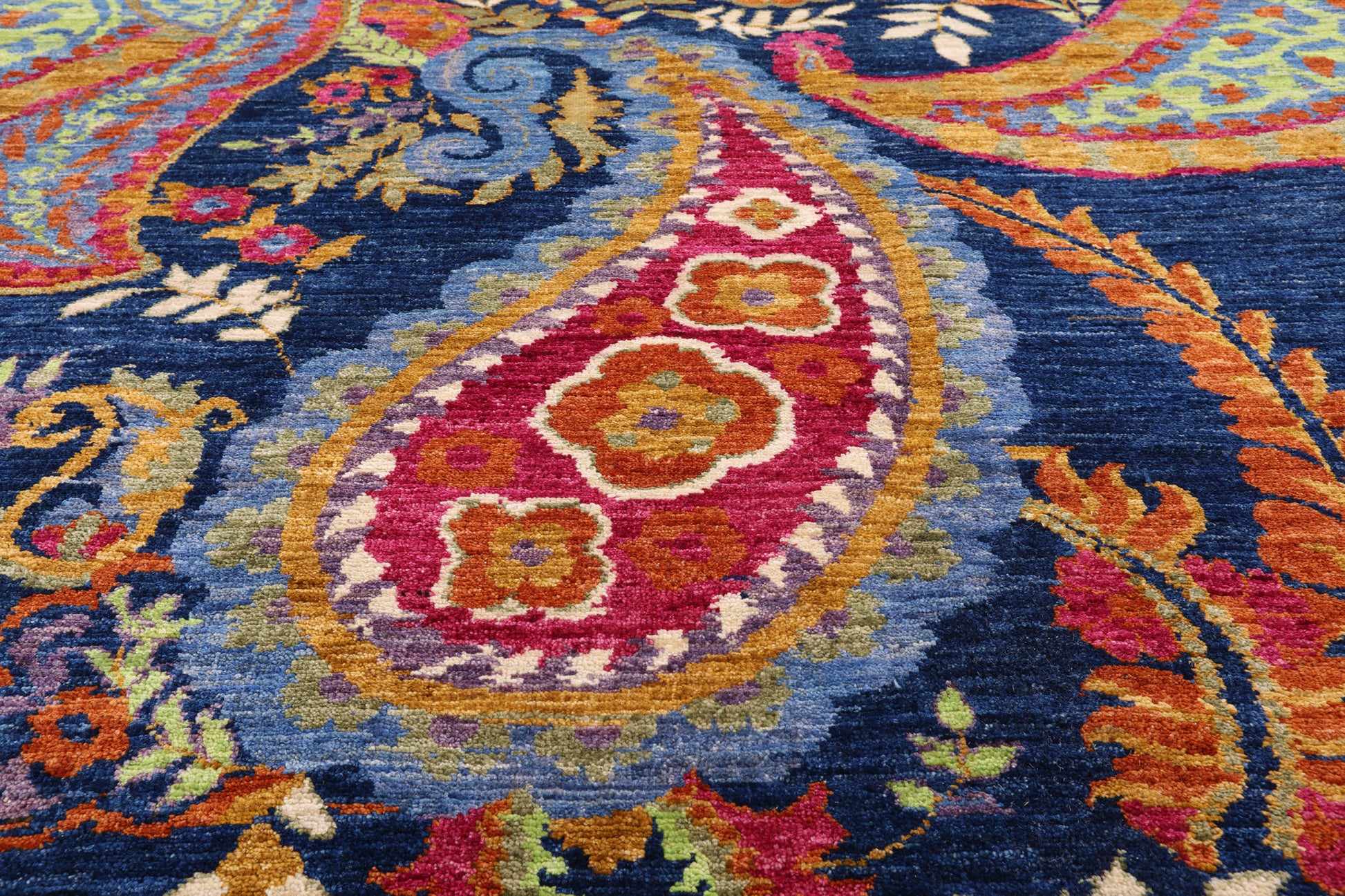 Blue William Morris Hand Knotted Wool Rug - 9' 1" X 11' 7" - Golden Nile