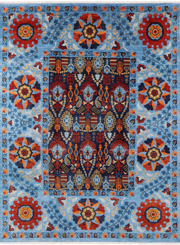 Blue William Morris Hand Knotted Wool Area Rug - 9' 0