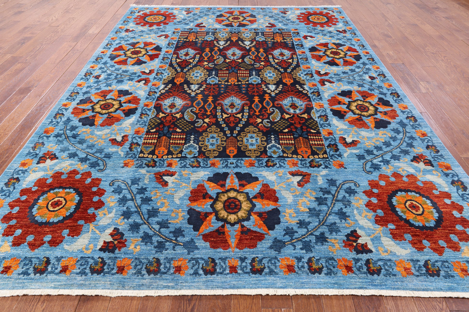 Blue William Morris Hand Knotted Wool Area Rug - 9' 0" X 11' 11" - Golden Nile