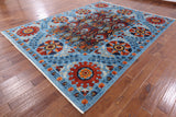 Blue William Morris Hand Knotted Wool Area Rug - 9' 0" X 11' 11" - Golden Nile