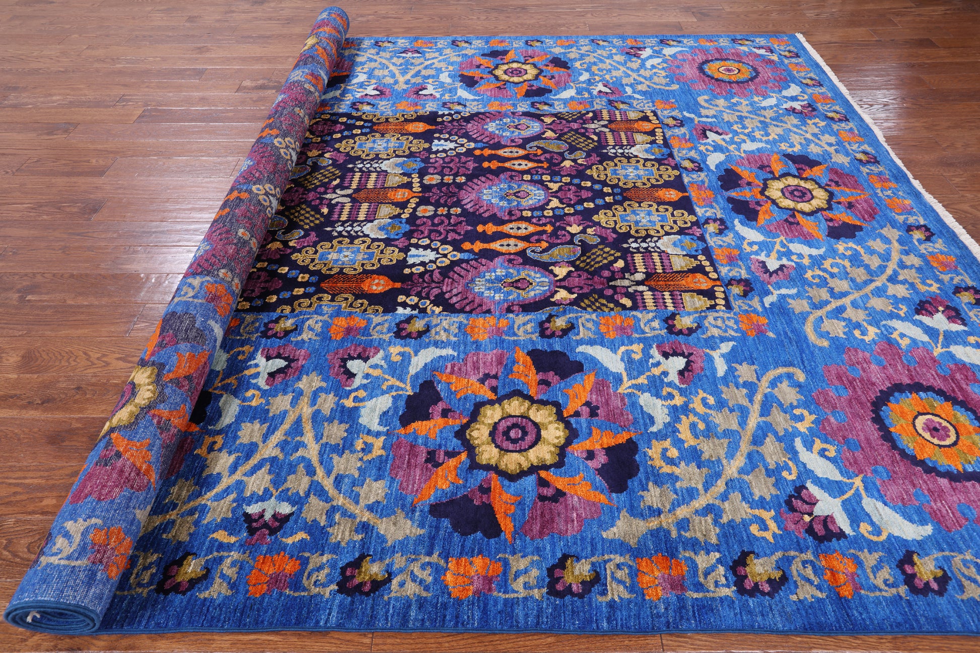 Blue William Morris Hand Knotted Wool Area Rug - 8' 11" X 11' 10" - Golden Nile