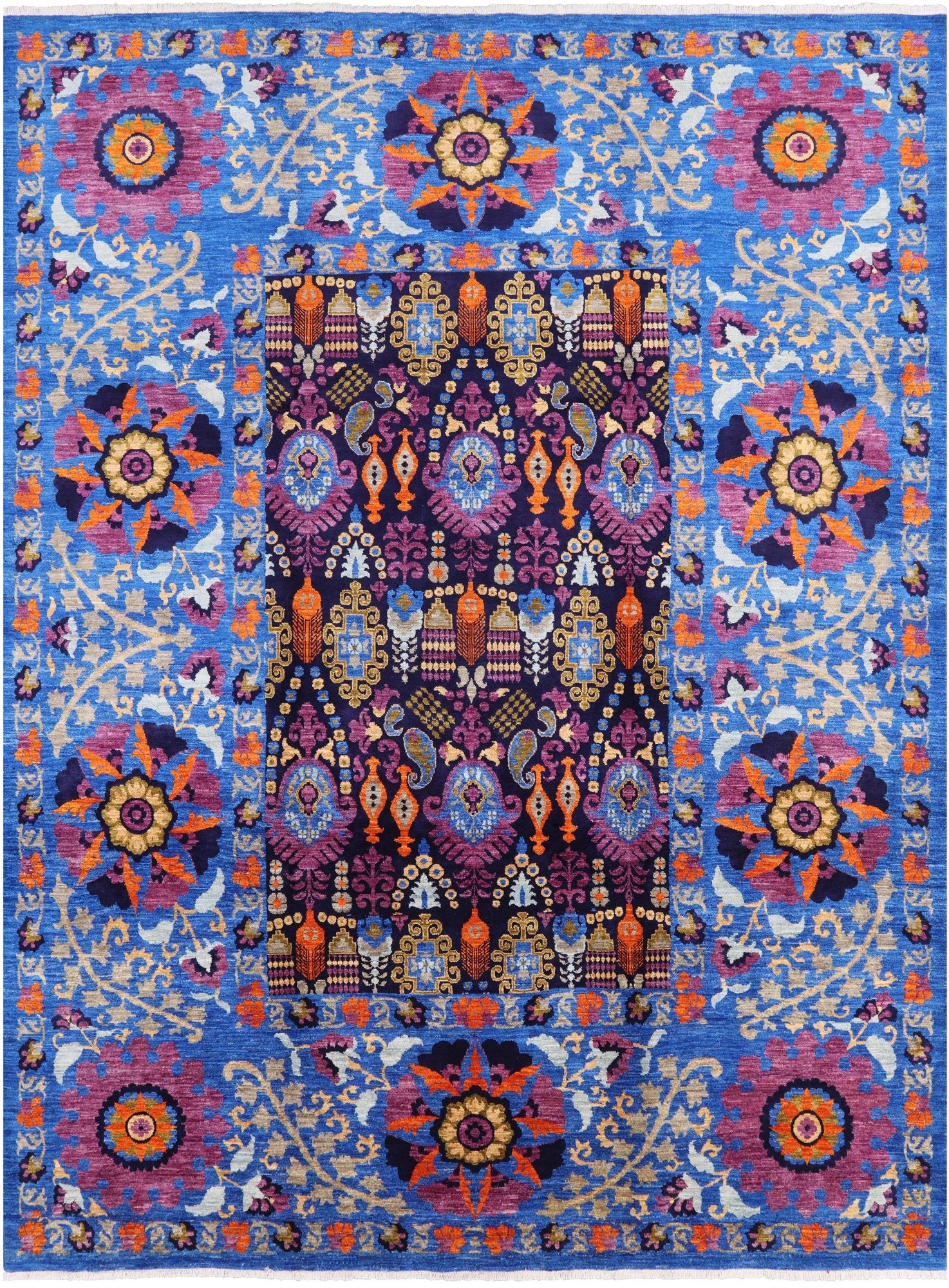 Blue William Morris Hand Knotted Wool Area Rug - 8' 11" X 11' 10" - Golden Nile