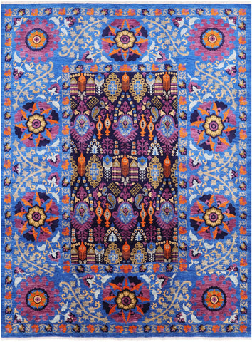 Blue William Morris Hand Knotted Wool Area Rug - 8' 11