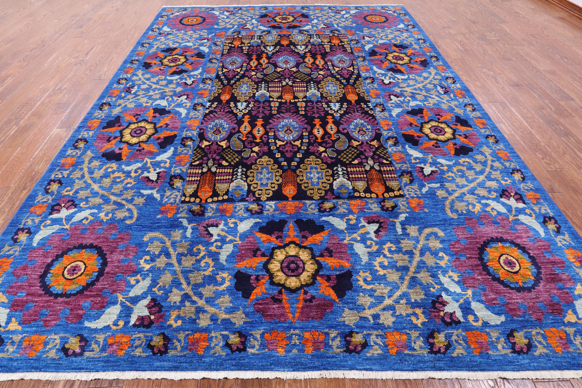Blue William Morris Hand Knotted Wool Area Rug - 8' 11" X 11' 10" - Golden Nile