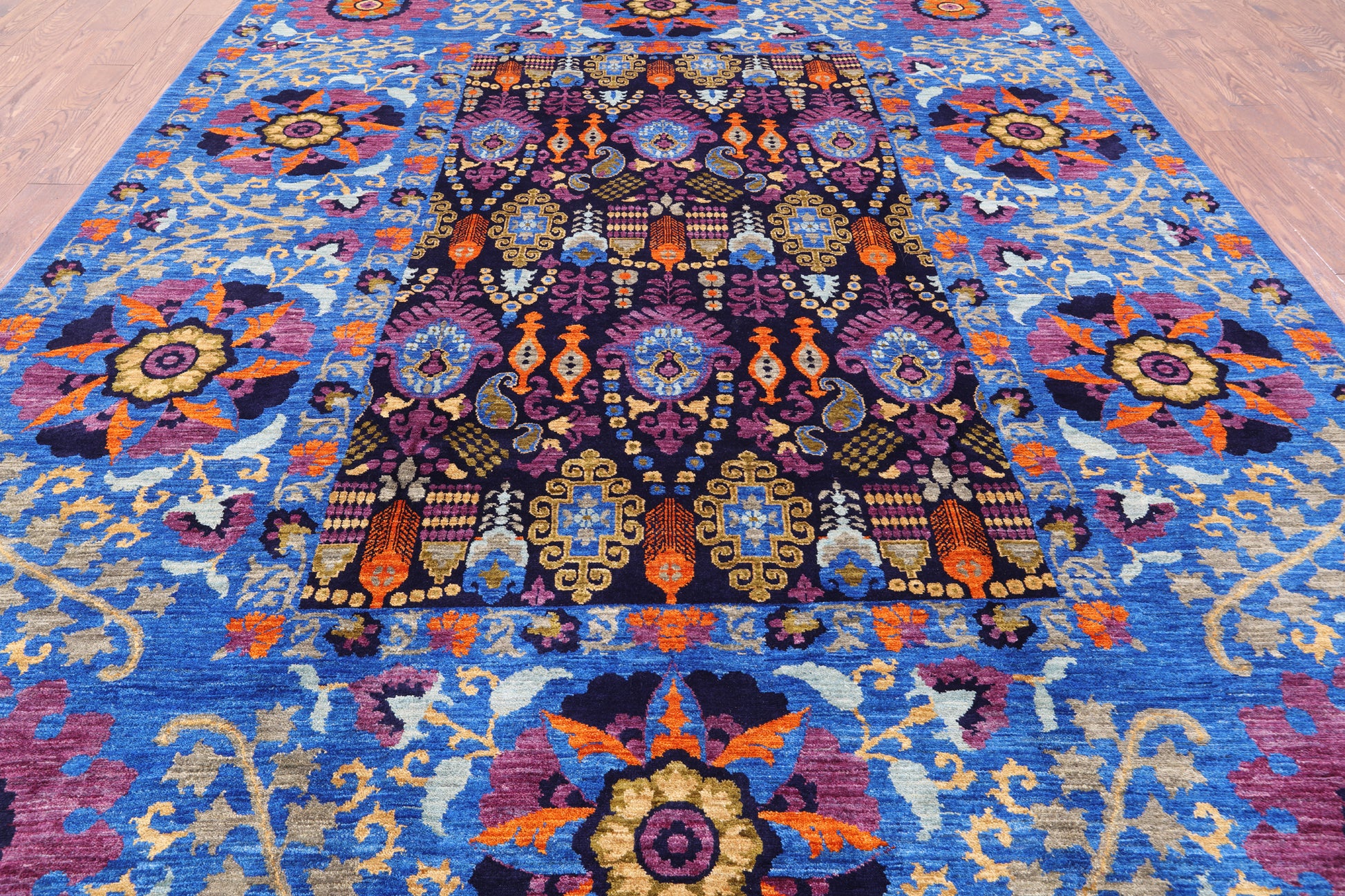 Blue William Morris Hand Knotted Wool Area Rug - 8' 11" X 11' 10" - Golden Nile