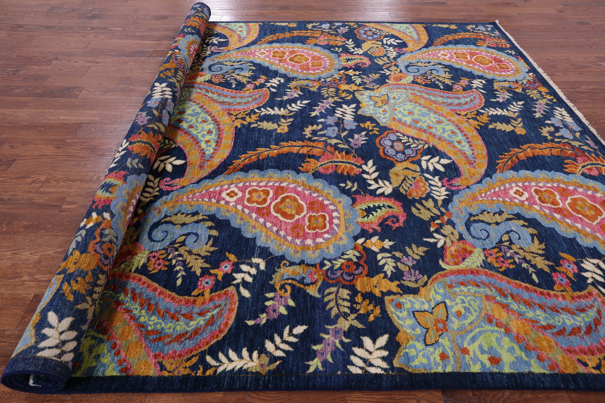 Blue William Morris Handmade Wool Rug - 9' 0" X 11' 3" - Golden Nile