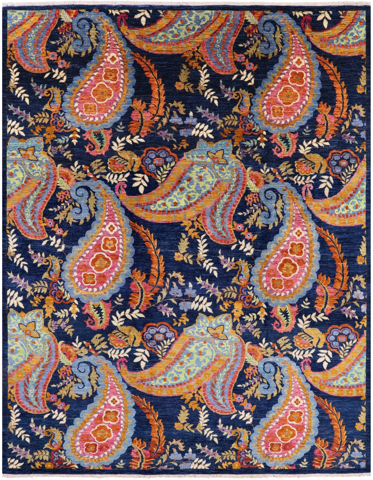 Blue William Morris Handmade Wool Rug - 9' 0" X 11' 3" - Golden Nile