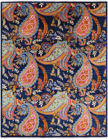 Blue William Morris Handmade Wool Rug - 9' 0