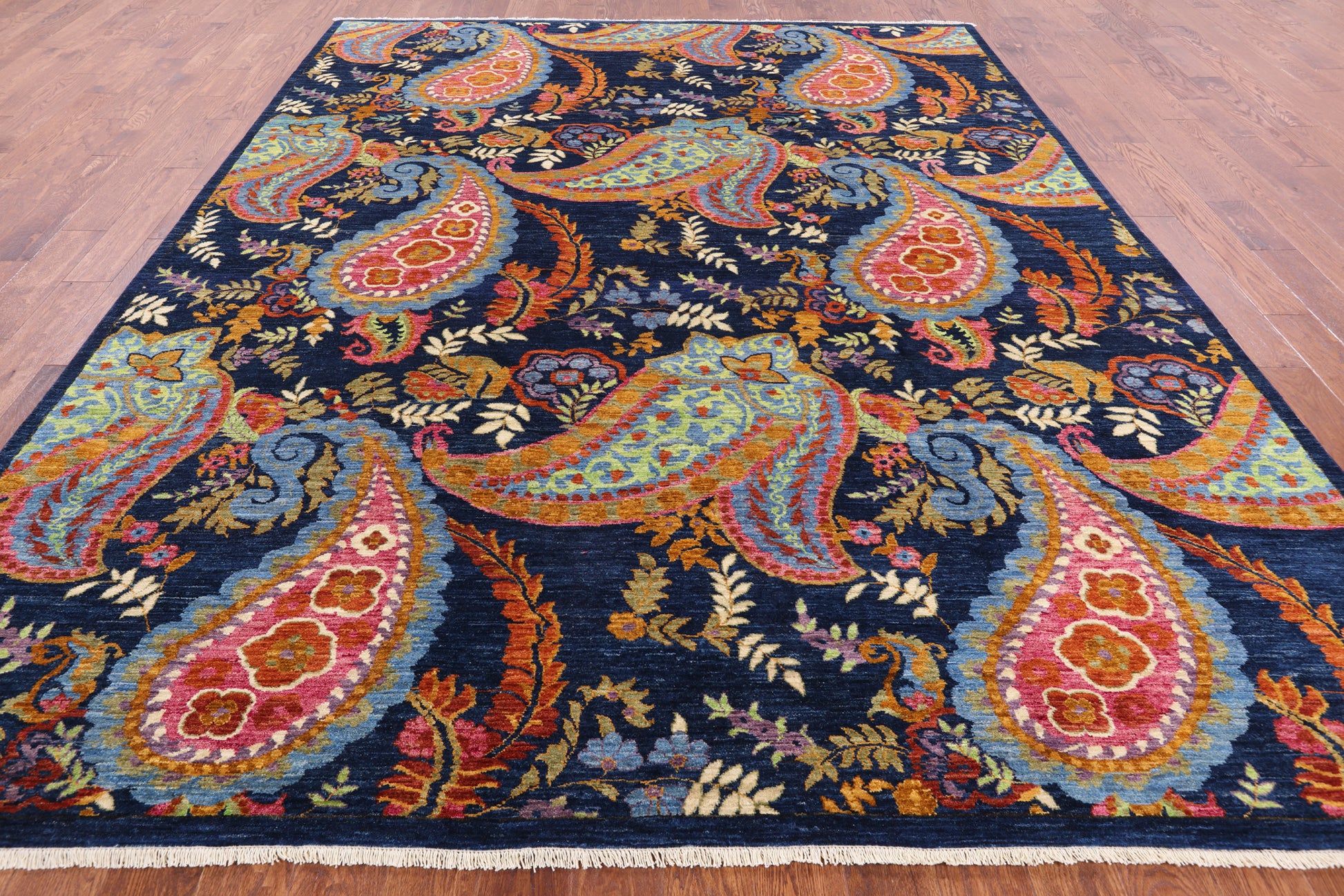 Blue William Morris Handmade Wool Rug - 9' 0" X 11' 3" - Golden Nile