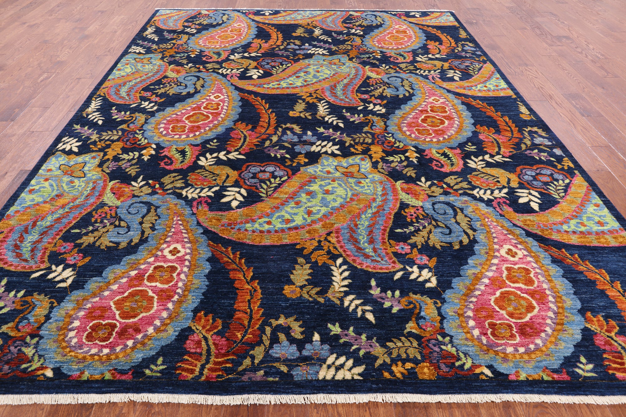 Blue William Morris Handmade Wool Rug - 9' 0" X 11' 3" - Golden Nile