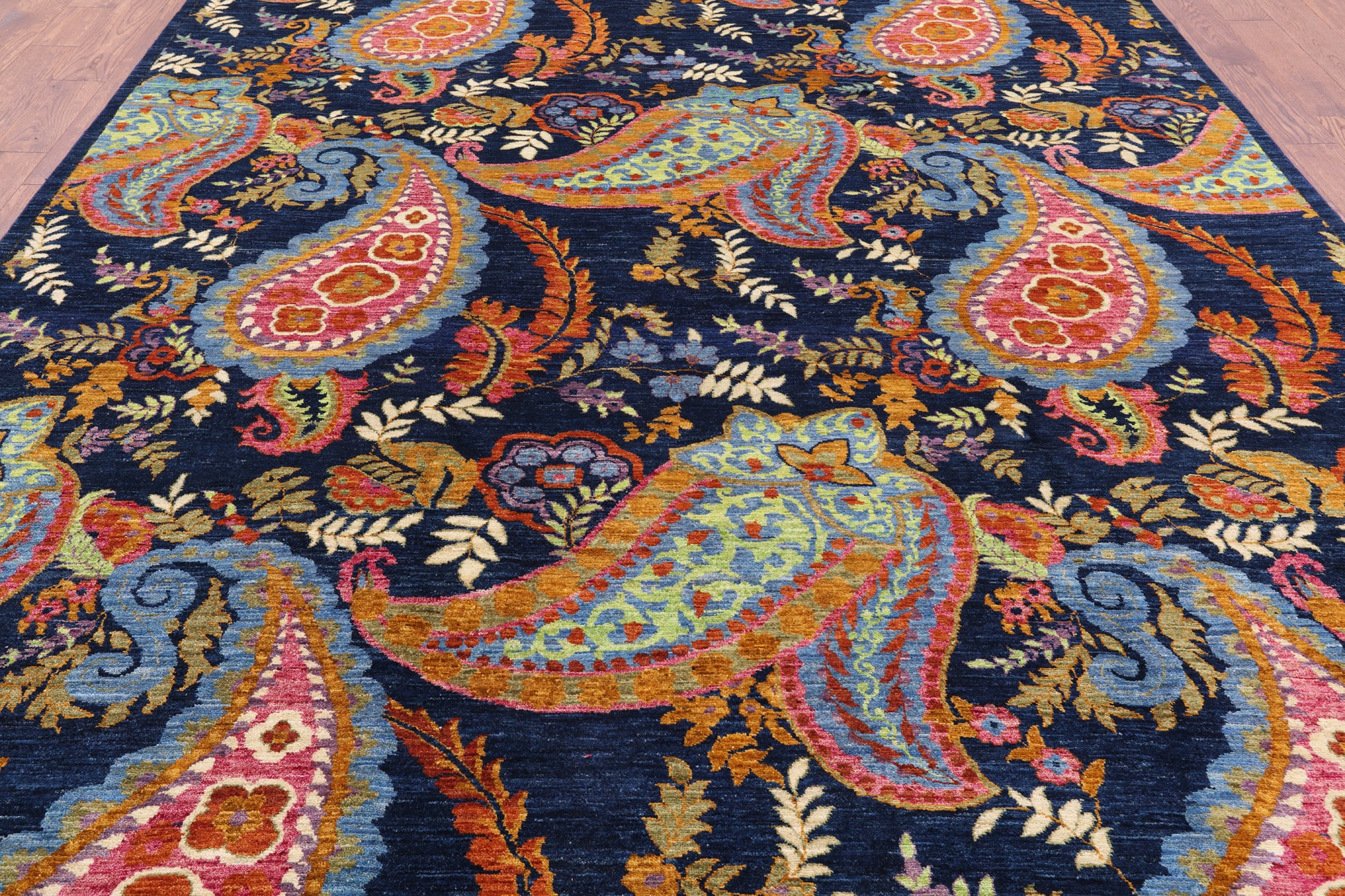 Blue William Morris Handmade Wool Rug - 9' 0" X 11' 3" - Golden Nile