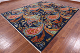 Blue William Morris Handmade Wool Rug - 9' 0" X 11' 3" - Golden Nile