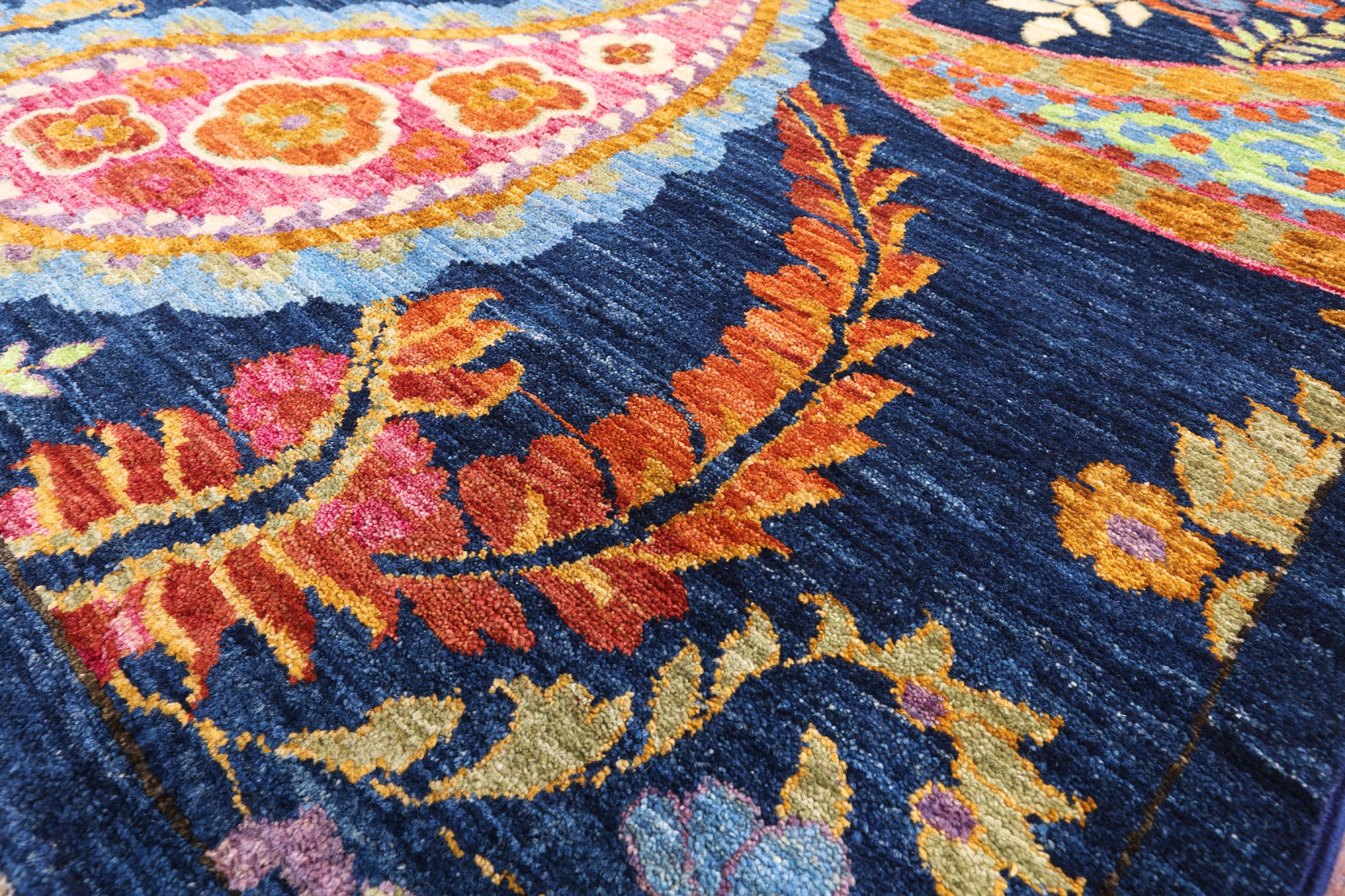 Blue William Morris Handmade Wool Rug - 9' 0" X 11' 3" - Golden Nile