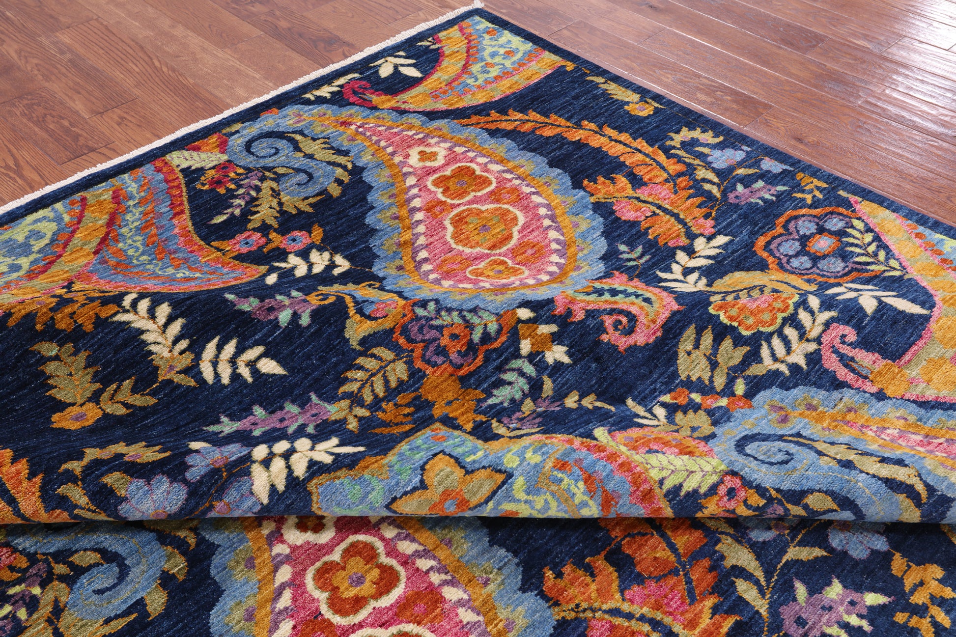 Blue William Morris Handmade Wool Rug - 9' 0" X 11' 3" - Golden Nile