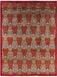 Red William Morris Hand Knotted Wool Rug - 8' 10" X 11' 6" - Golden Nile
