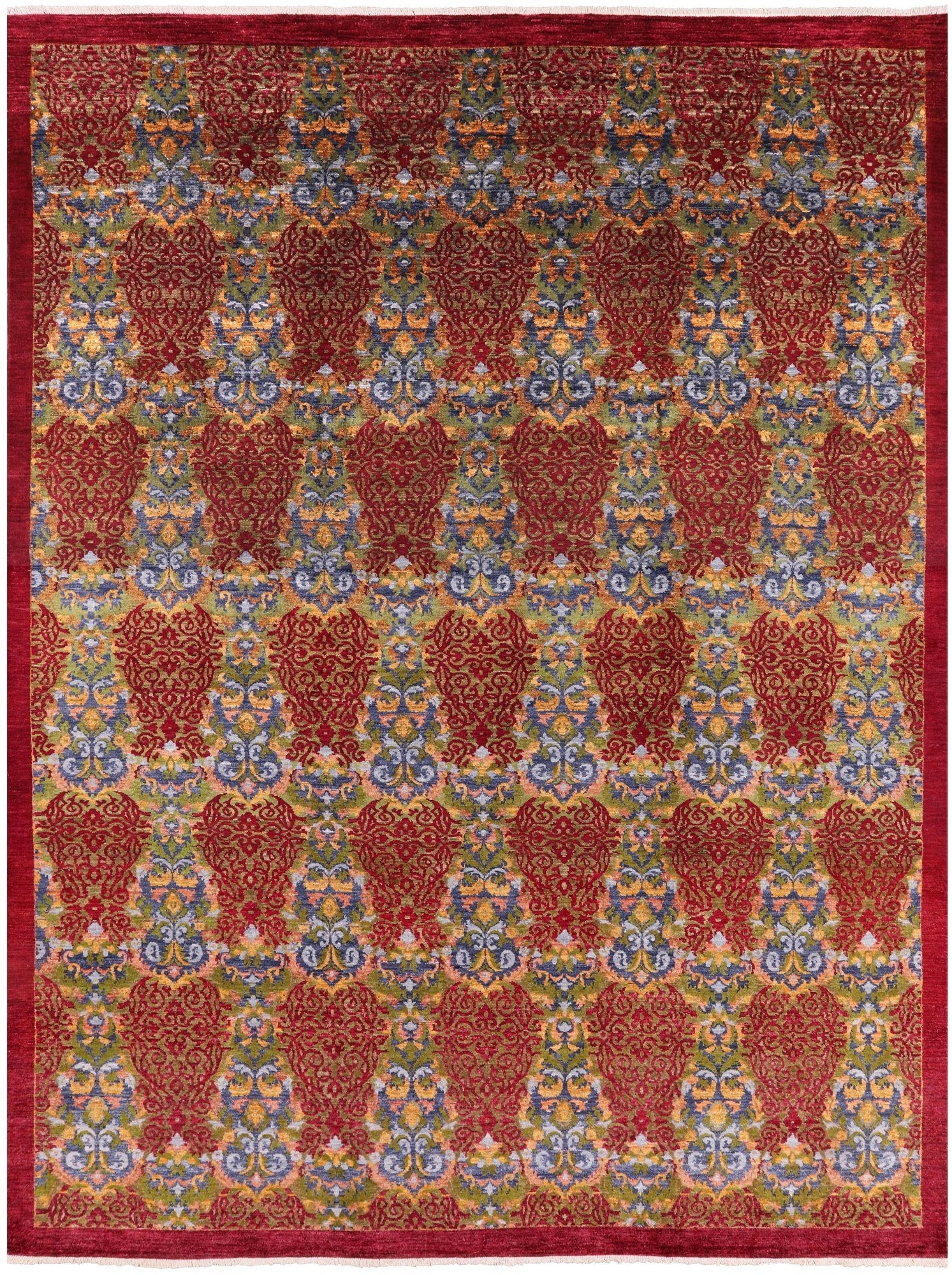 Red William Morris Hand Knotted Wool Rug - 8' 10" X 11' 6" - Golden Nile