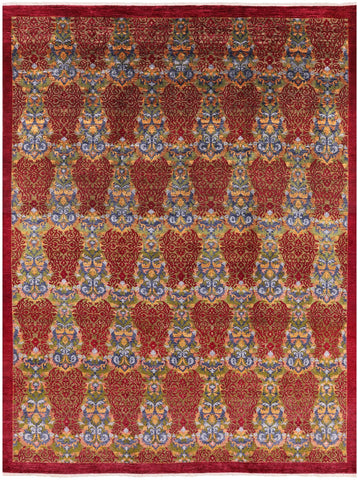 Red William Morris Hand Knotted Wool Rug - 8' 10