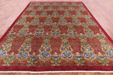Red William Morris Hand Knotted Wool Rug - 8' 10" X 11' 6" - Golden Nile