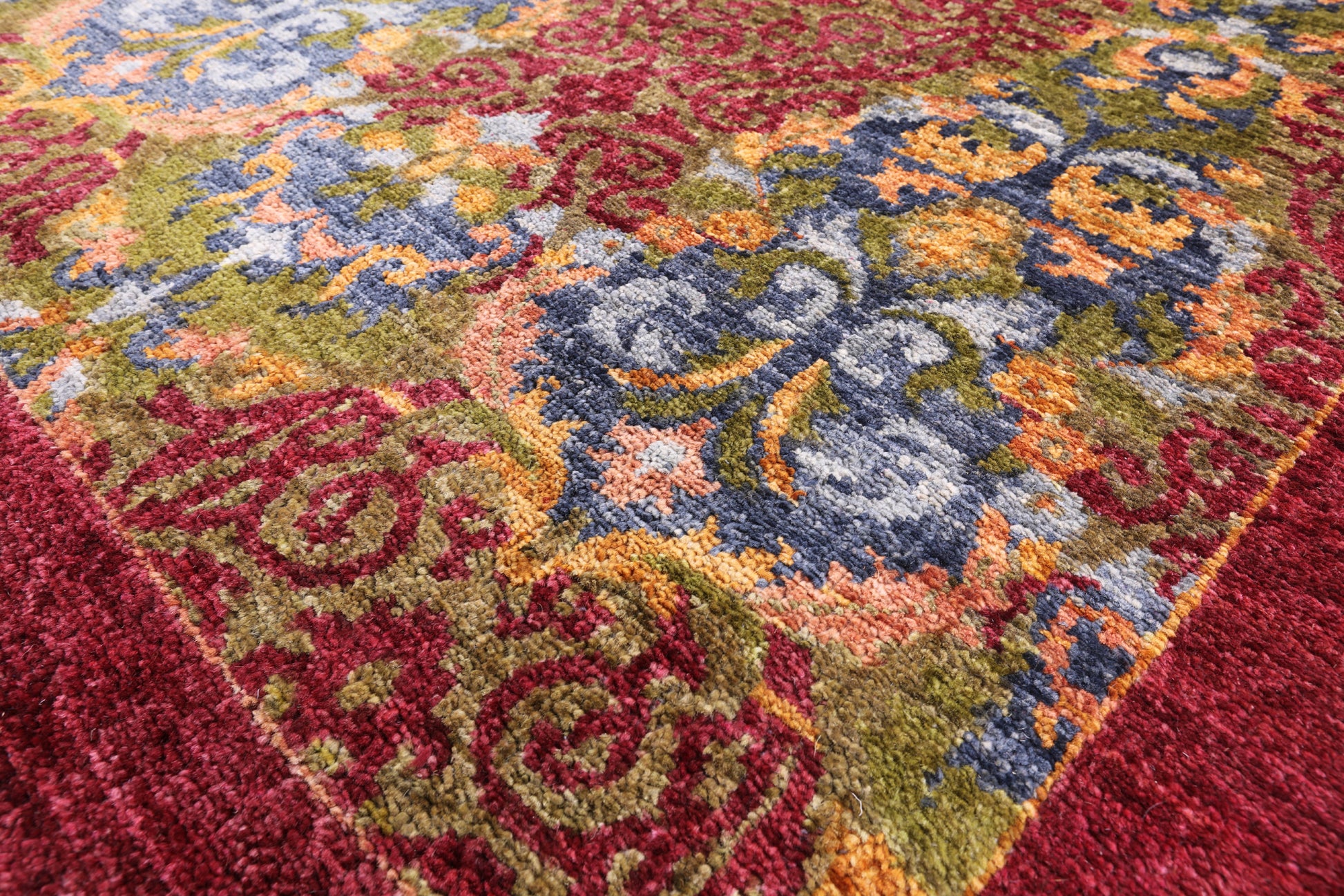 Red William Morris Hand Knotted Wool Rug - 8' 10" X 11' 6" - Golden Nile