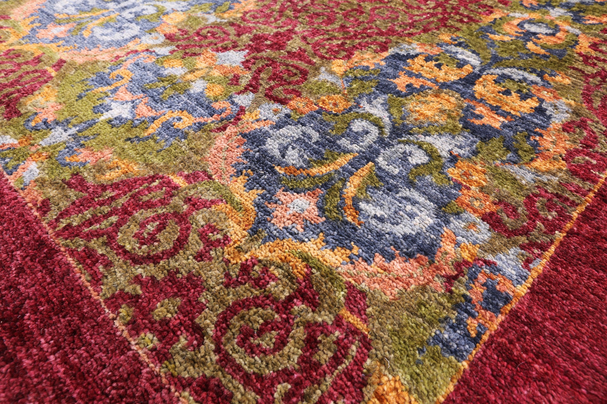 Red William Morris Hand Knotted Wool Rug - 8' 10" X 11' 6" - Golden Nile