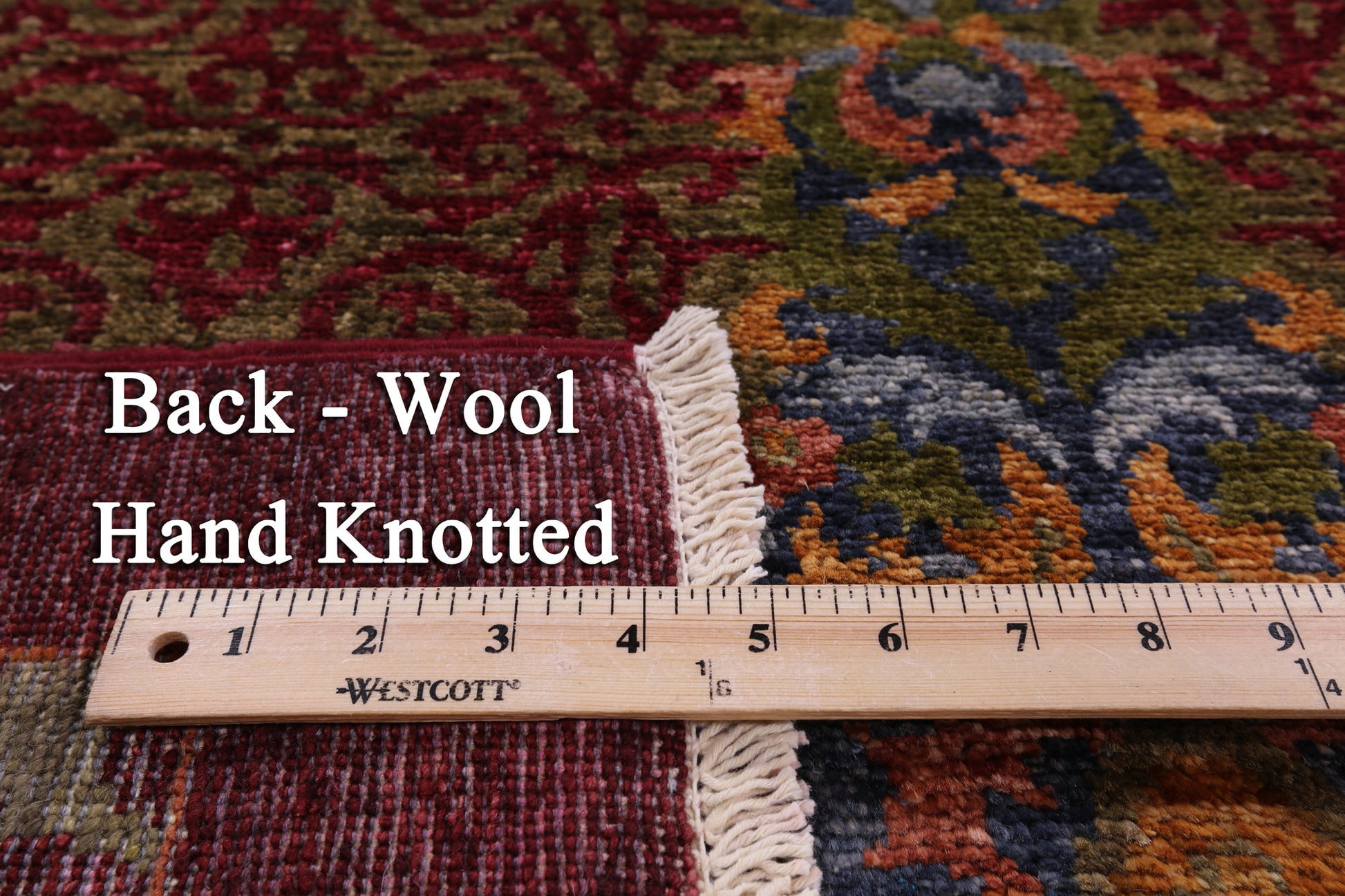 Red William Morris Hand Knotted Wool Rug - 8' 10" X 11' 6" - Golden Nile