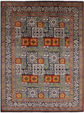 Black William Morris Handmade Wool Area Rug - 9' 2