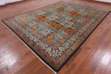 Black William Morris Handmade Wool Area Rug - 9' 2" X 12' 3" - Golden Nile