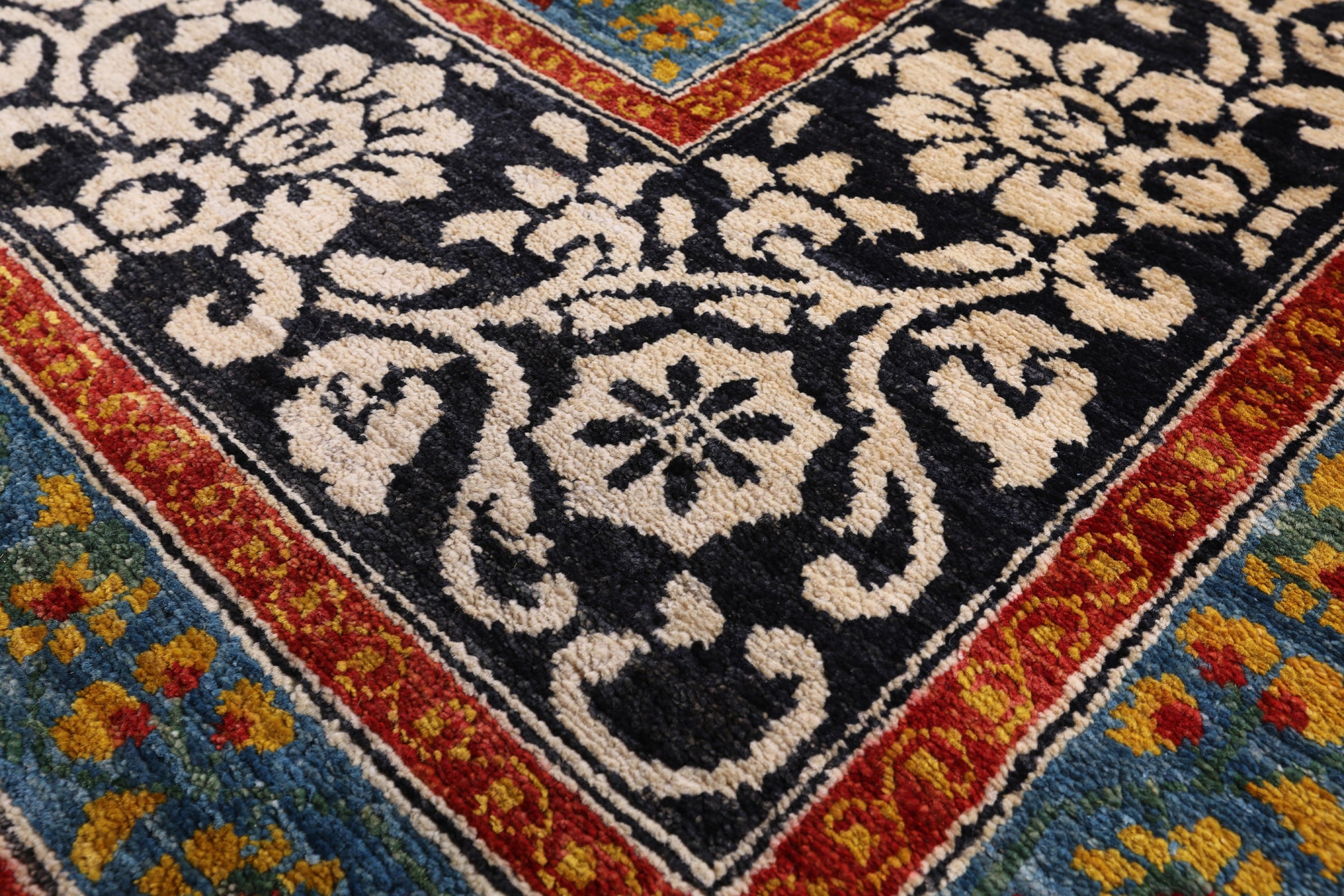 Black William Morris Handmade Wool Area Rug - 9' 2" X 12' 3" - Golden Nile