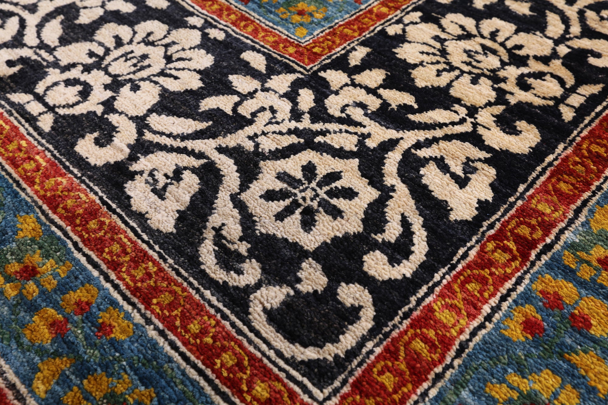 Black William Morris Handmade Wool Area Rug - 9' 2" X 12' 3" - Golden Nile