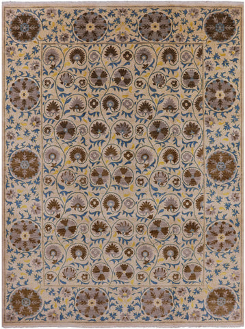 Ivory William Morris Handmade Wool Rug - 9' 1