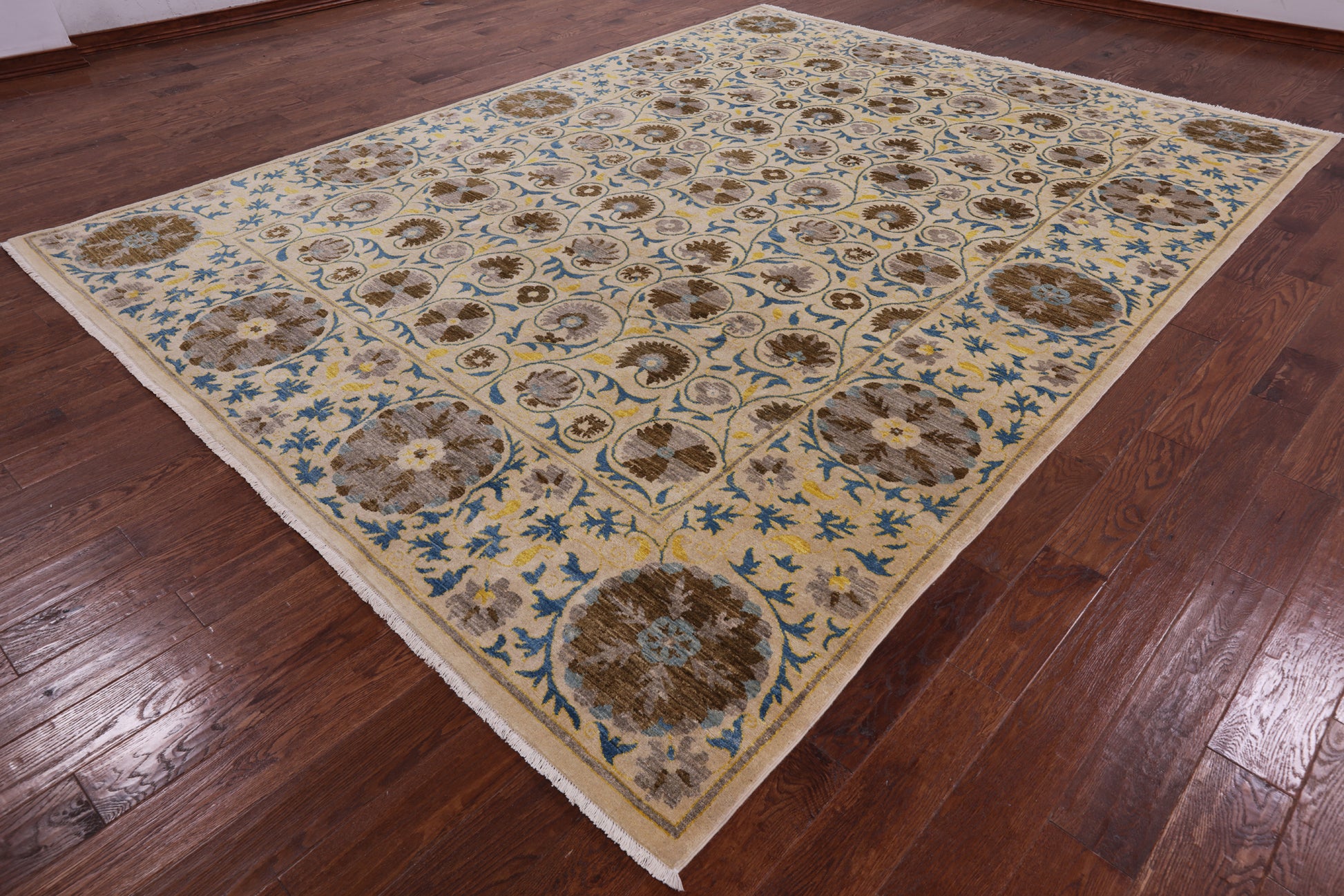 Ivory William Morris Handmade Wool Rug - 9' 1" X 12' 1" - Golden Nile