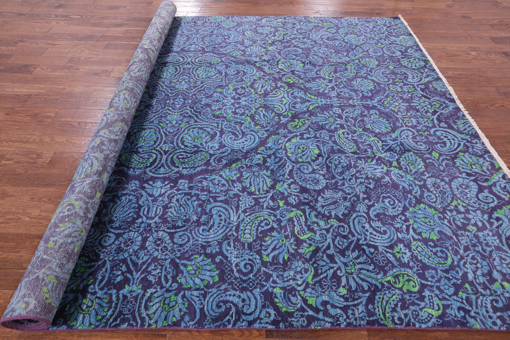 Purple William Morris Hand Knotted Wool Area Rug - 9' 0" X 11' 10" - Golden Nile