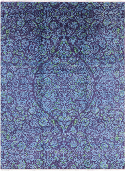 Purple William Morris Hand Knotted Wool Area Rug - 9' 0" X 11' 10" - Golden Nile