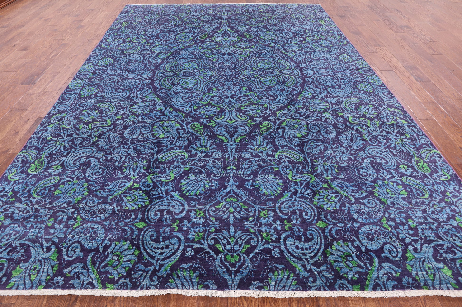 Purple William Morris Hand Knotted Wool Area Rug - 9' 0" X 11' 10" - Golden Nile