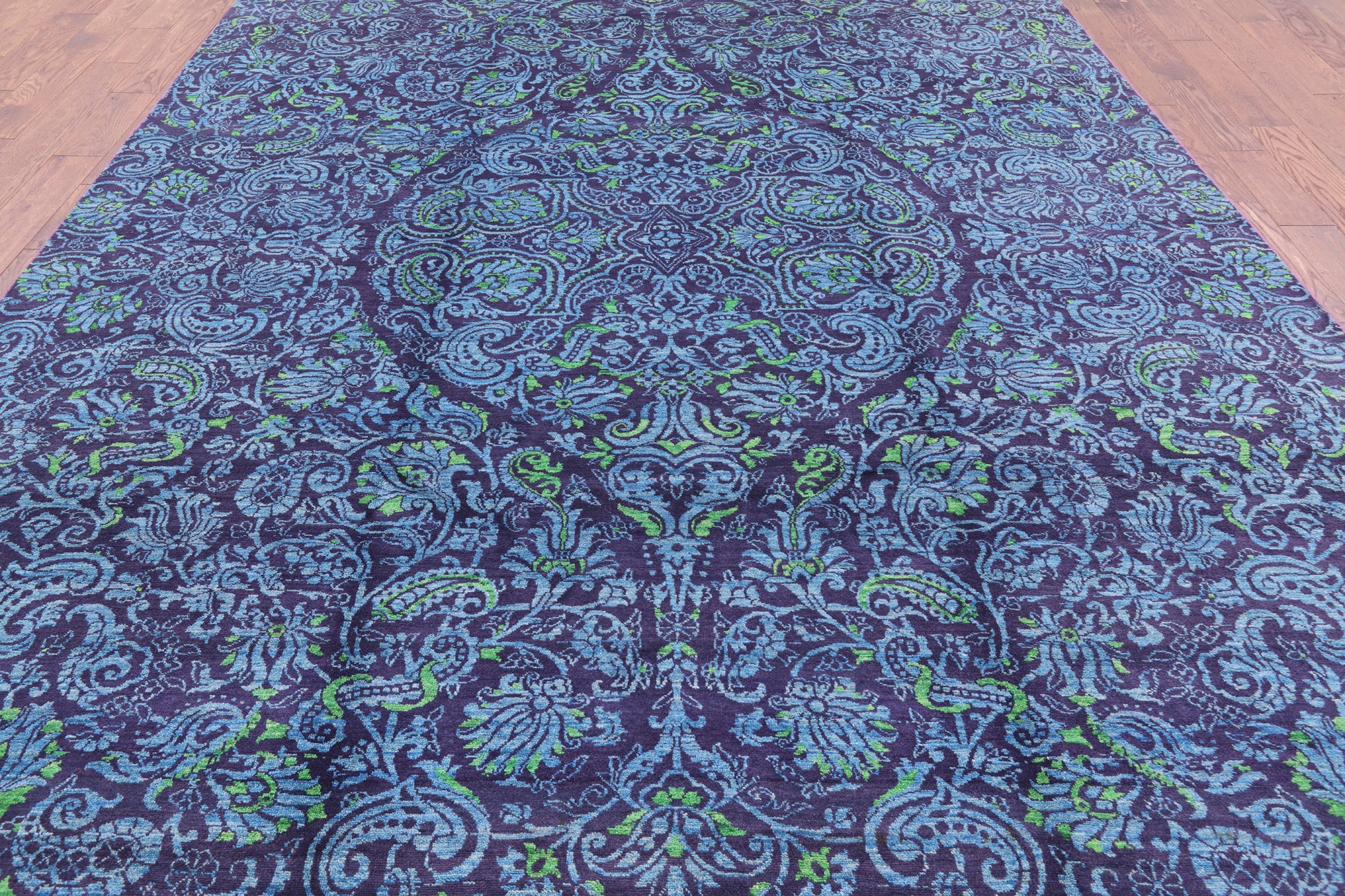 Purple William Morris Hand Knotted Wool Area Rug - 9' 0" X 11' 10" - Golden Nile
