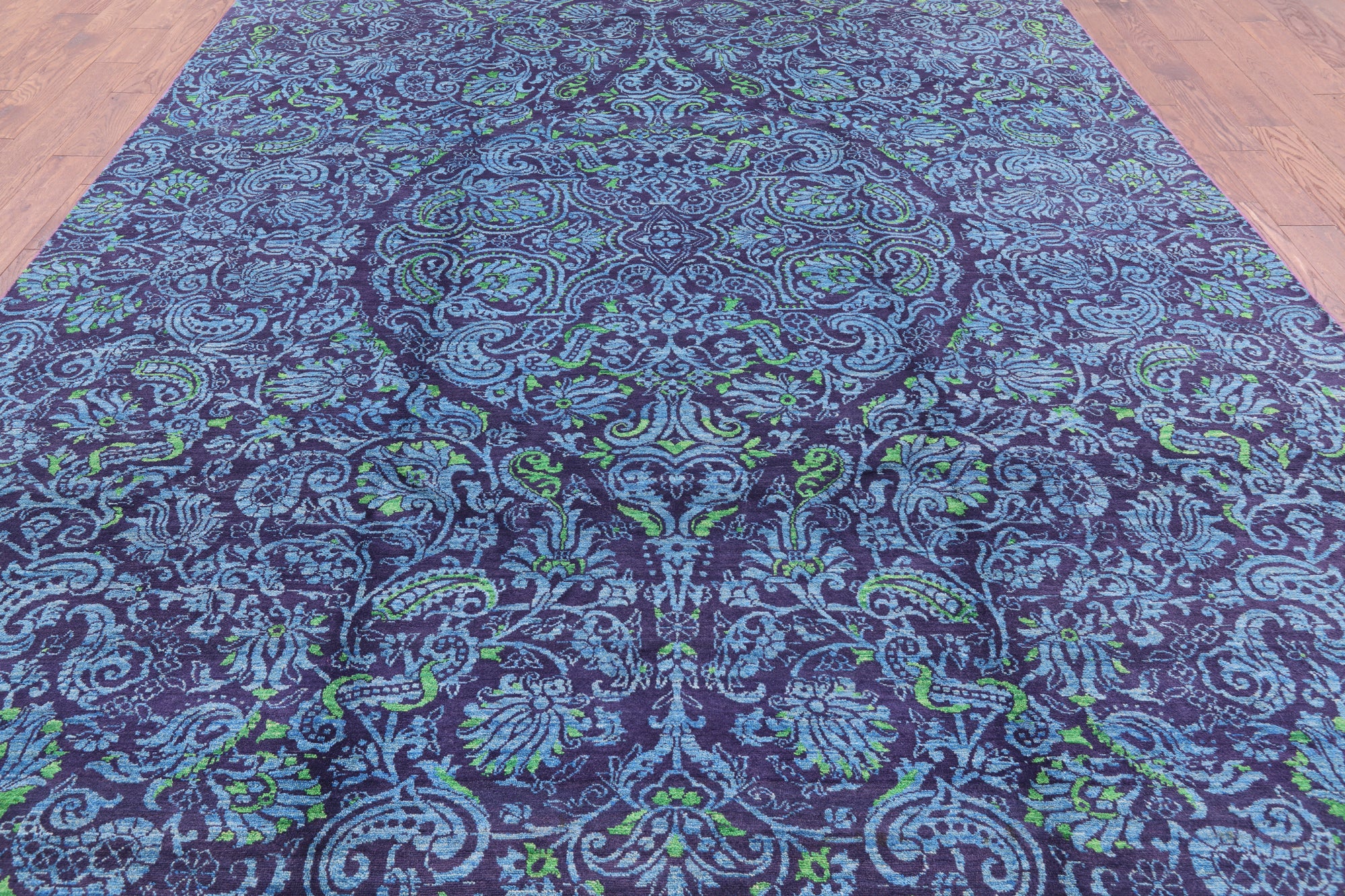 Purple William Morris Hand Knotted Wool Area Rug - 9' 0" X 11' 10" - Golden Nile
