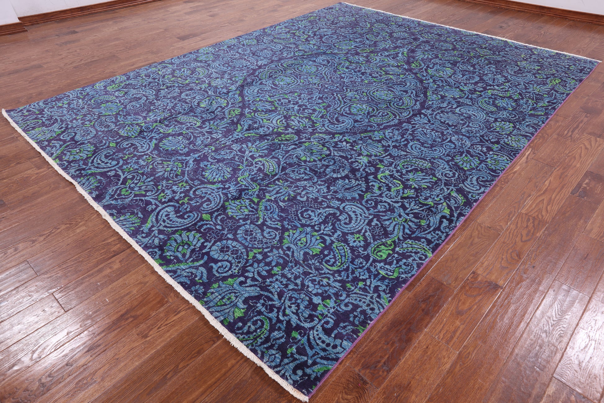 Purple William Morris Hand Knotted Wool Area Rug - 9' 0" X 11' 10" - Golden Nile