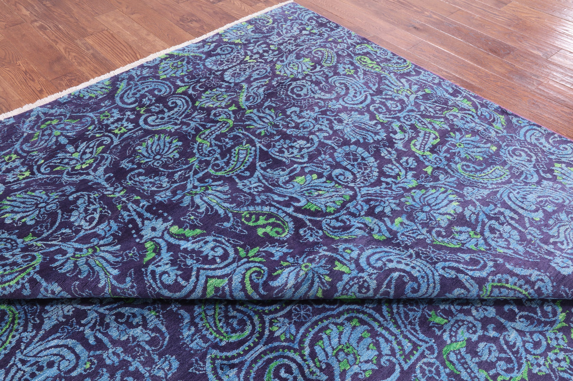 Purple William Morris Hand Knotted Wool Area Rug - 9' 0" X 11' 10" - Golden Nile