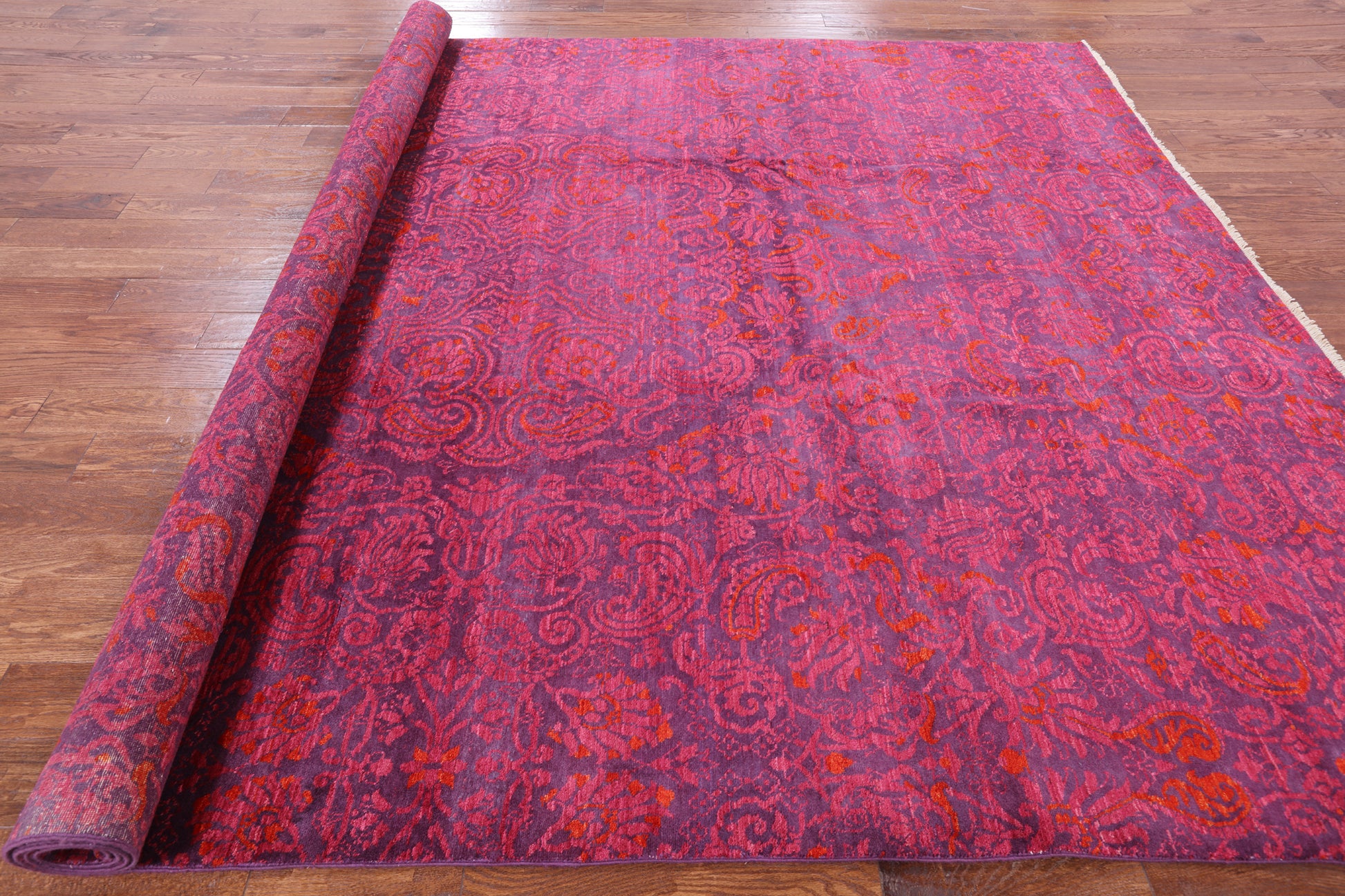 Purple William Morris Hand Knotted Wool Area Rug - 9' 0" X 11' 10" - Golden Nile