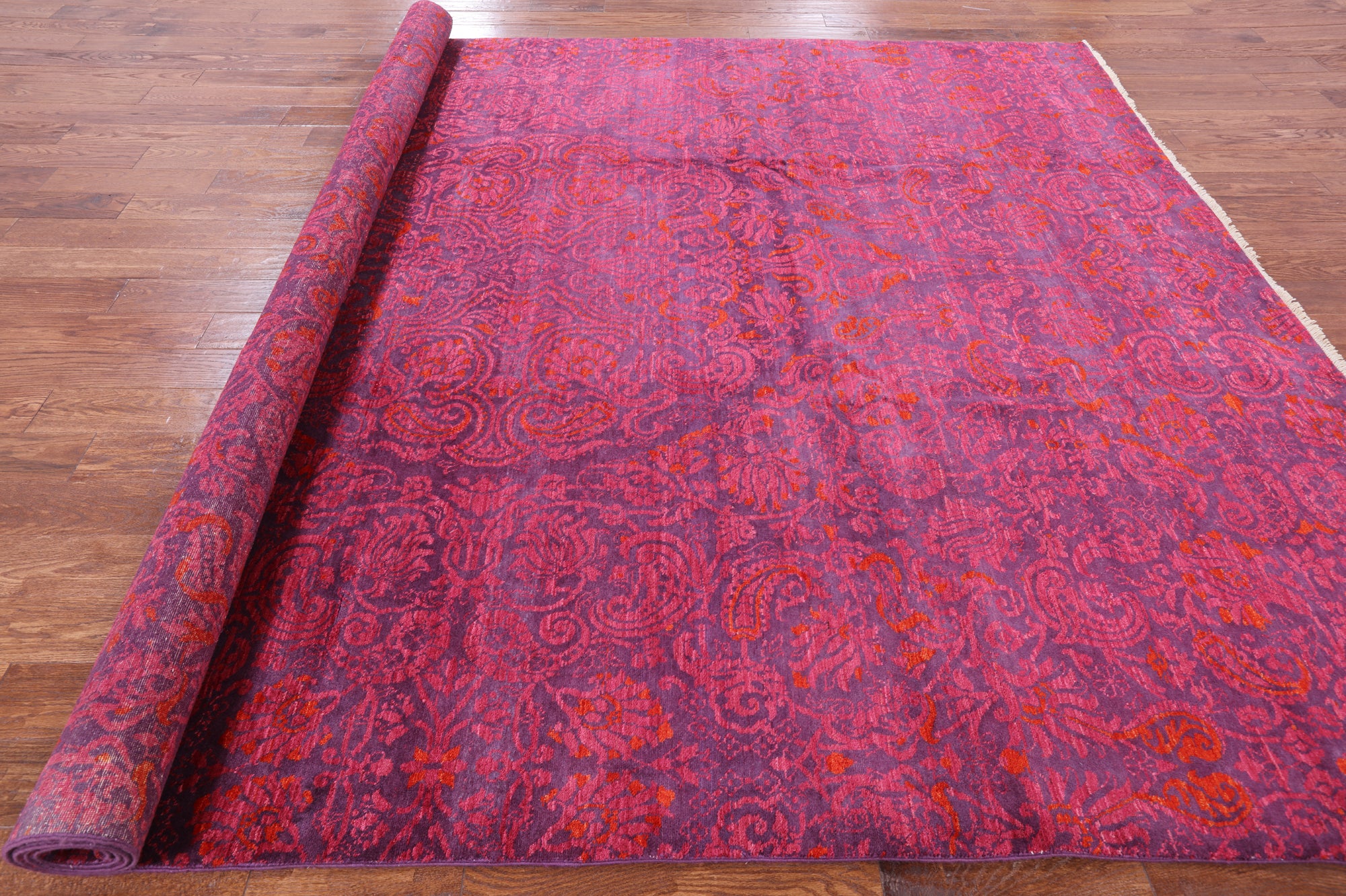 Purple William Morris Hand Knotted Wool Area Rug - 9' 0" X 11' 10" - Golden Nile