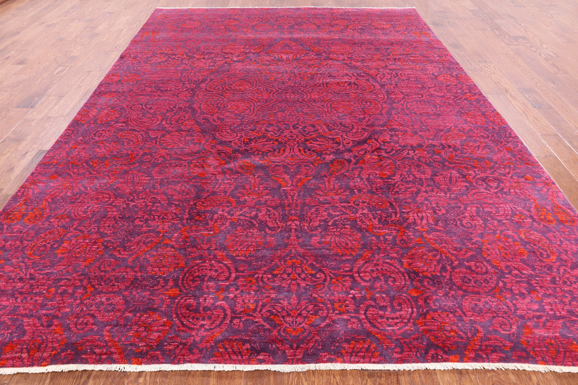 Purple William Morris Hand Knotted Wool Area Rug - 9' 0" X 11' 10" - Golden Nile