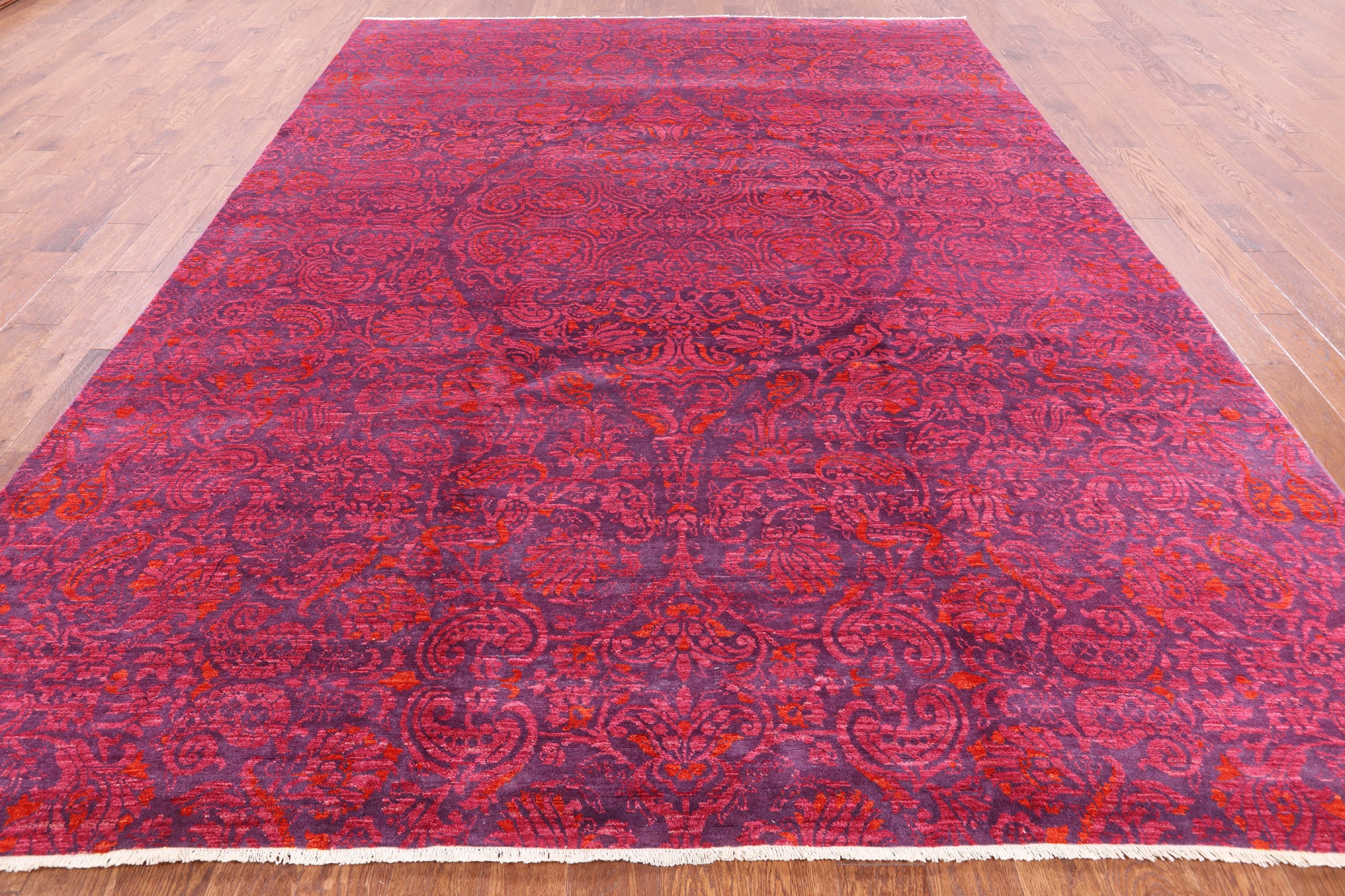 Purple William Morris Hand Knotted Wool Area Rug - 9' 0" X 11' 10" - Golden Nile