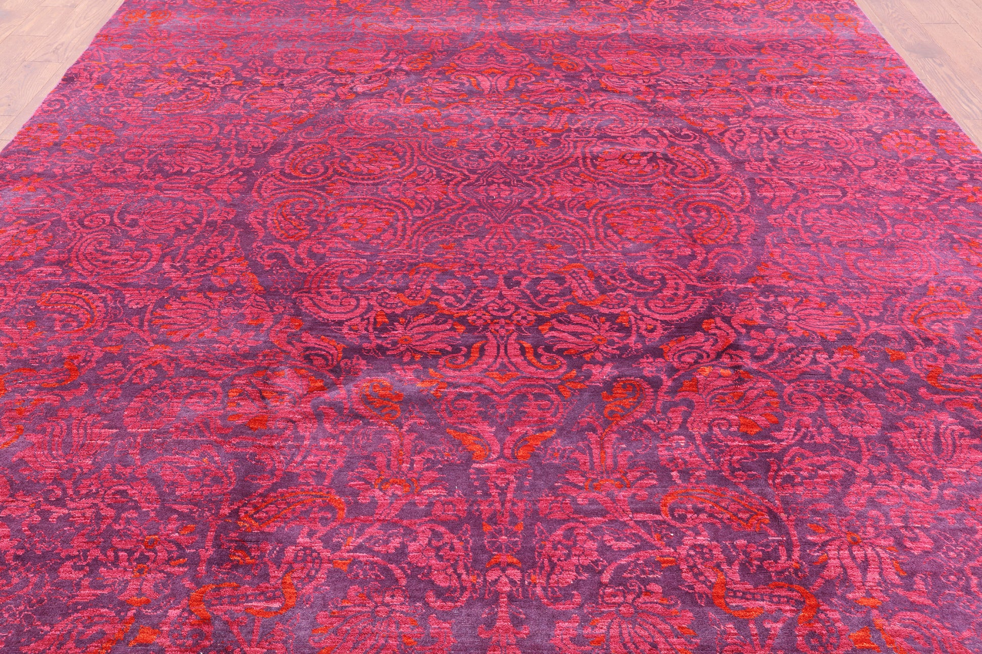 Purple William Morris Hand Knotted Wool Area Rug - 9' 0" X 11' 10" - Golden Nile