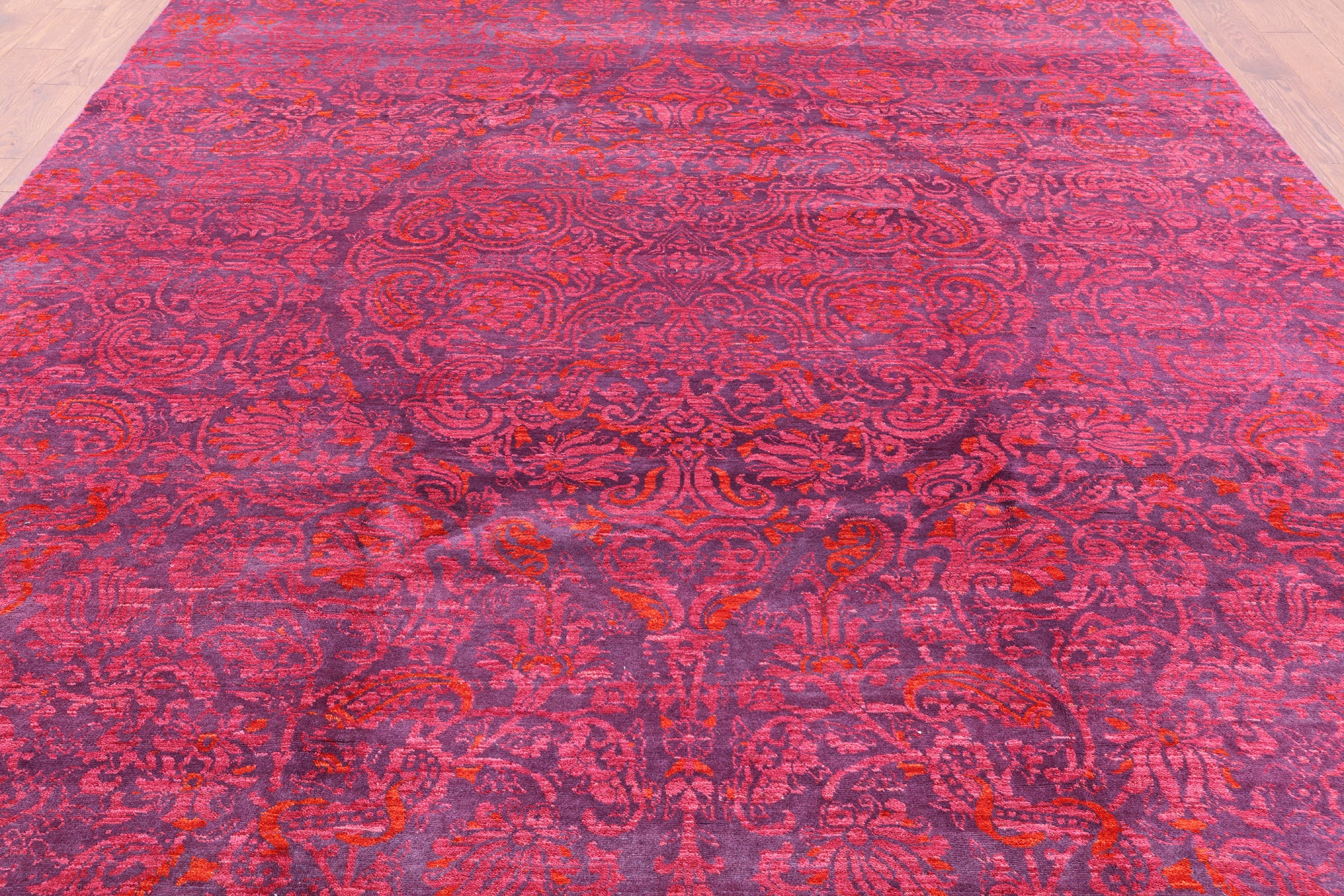 Purple William Morris Hand Knotted Wool Area Rug - 9' 0" X 11' 10" - Golden Nile