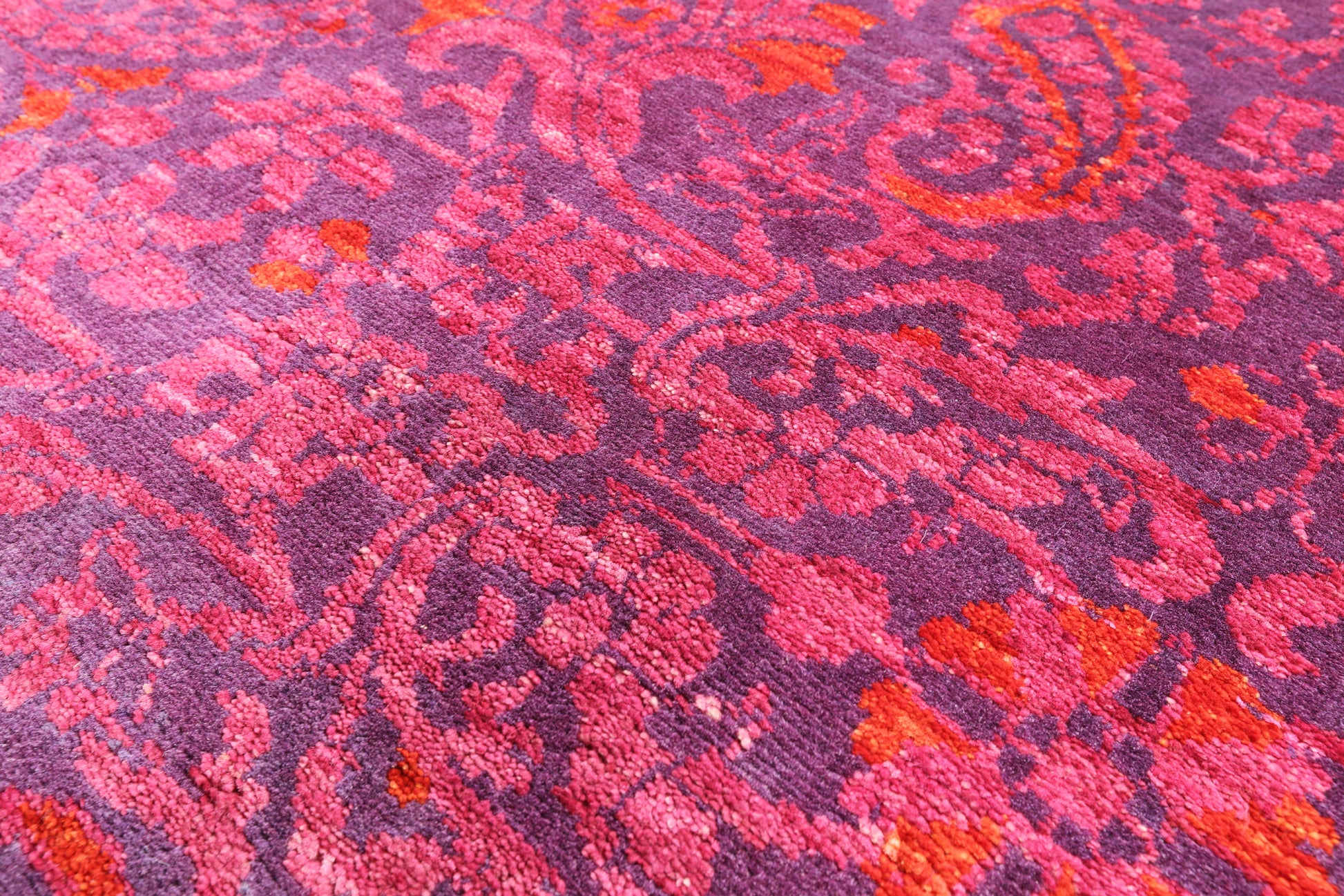 Purple William Morris Hand Knotted Wool Area Rug - 9' 0" X 11' 10" - Golden Nile
