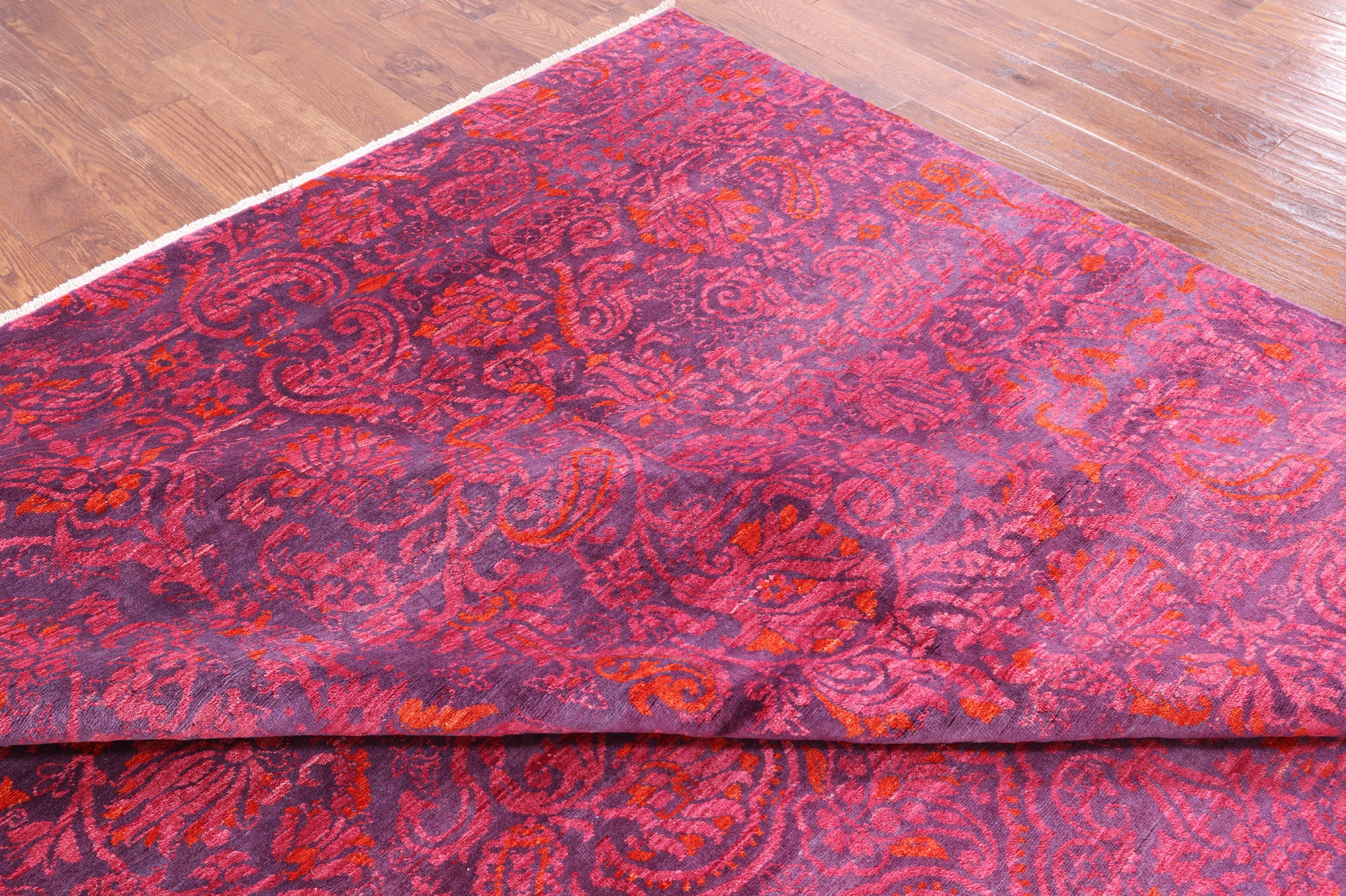 Purple William Morris Hand Knotted Wool Area Rug - 9' 0" X 11' 10" - Golden Nile