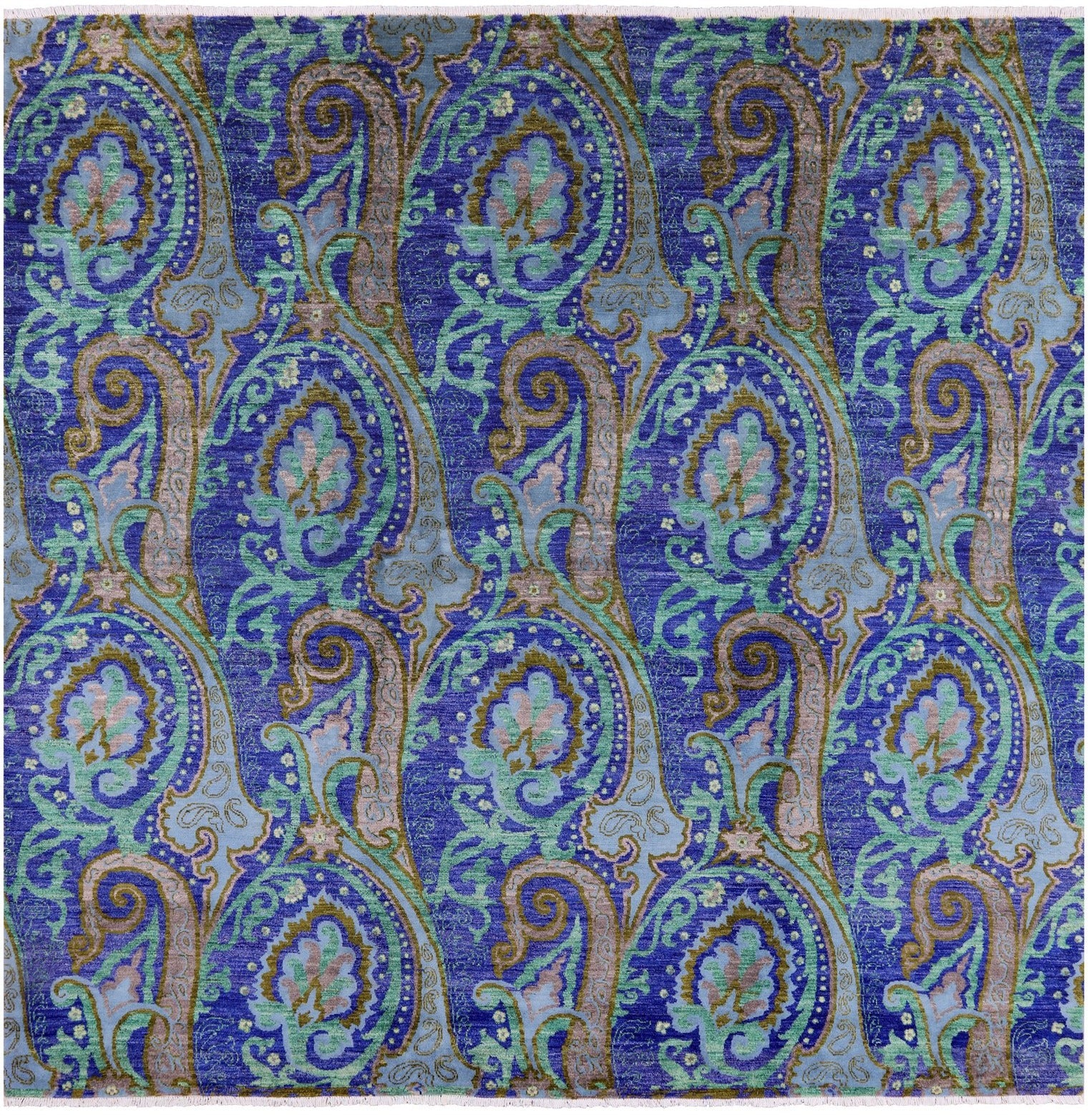 Square William Morris Hand Knotted Wool Rug - 8' 8" X 8' 10" - Golden Nile