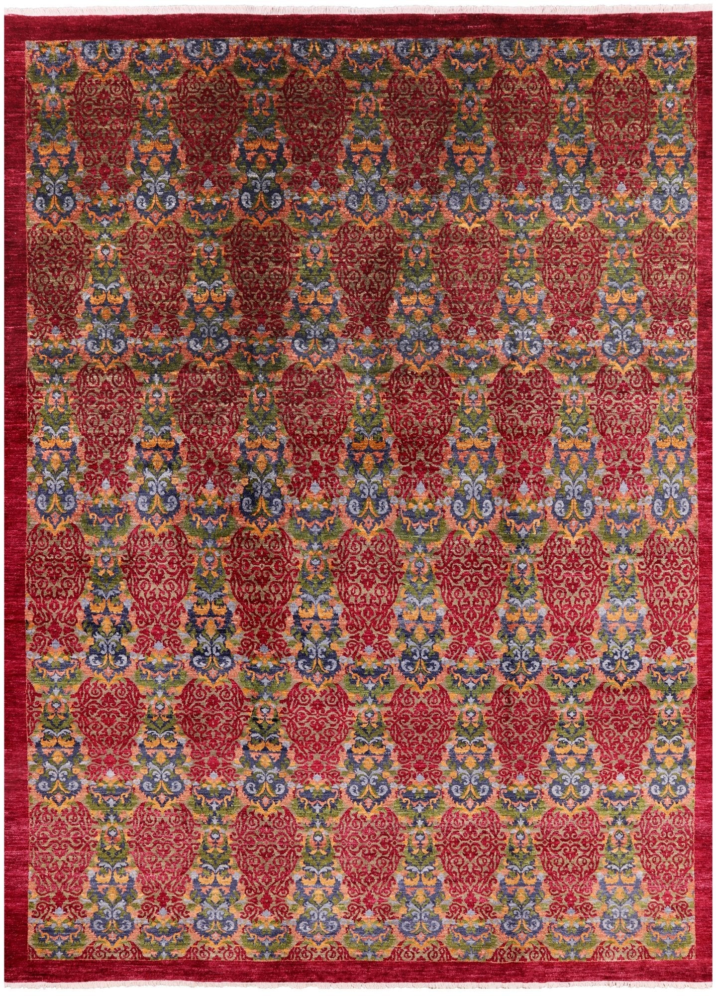 Red William Morris Hand Knotted Wool Rug - 9' 0" X 12' 1" - Golden Nile